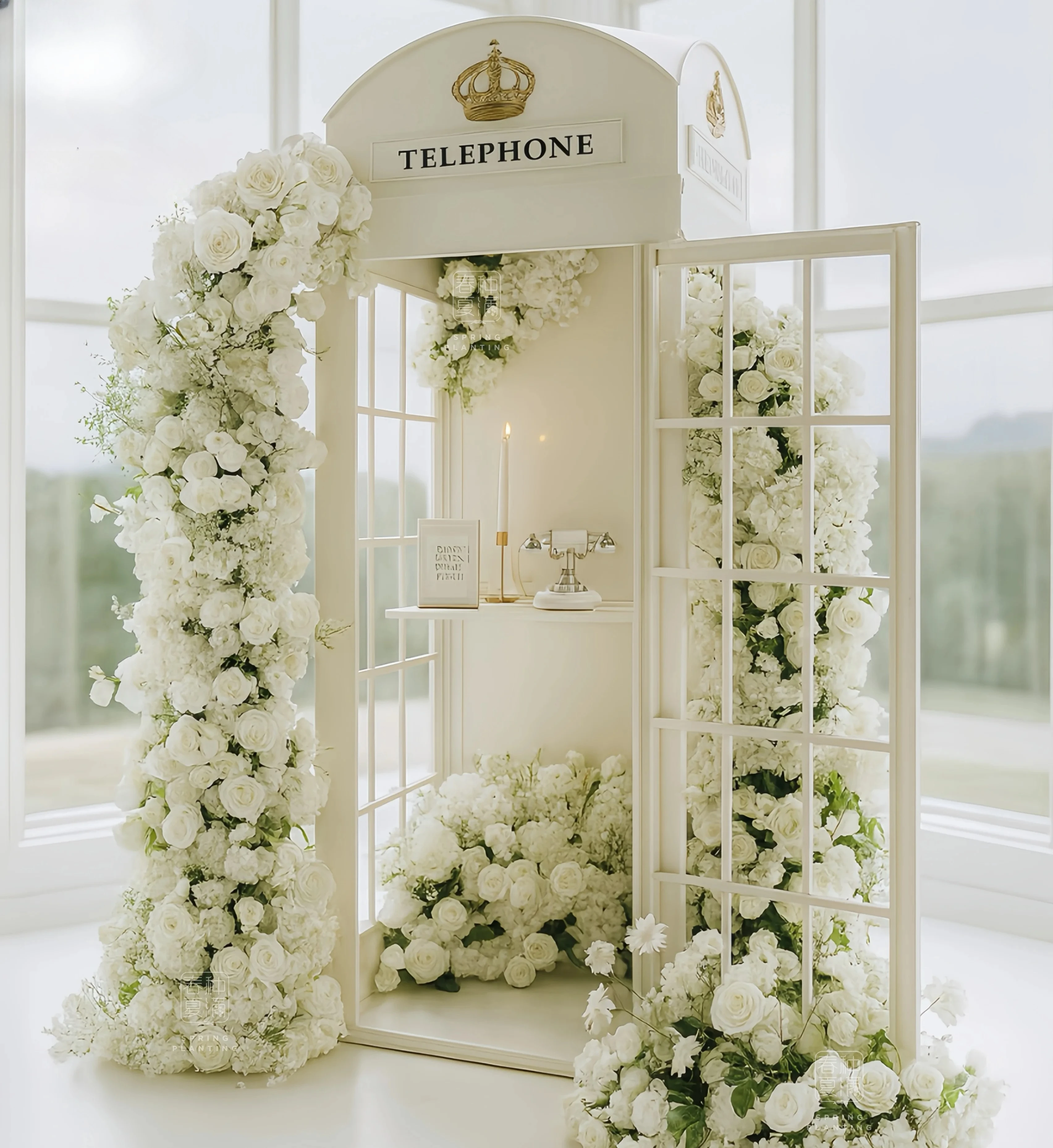 White Phone Booth For Wedding Decoration, With Audio/video Capabilities, Decorated With Flowers, Neon Wedding Phone Booth For Sa