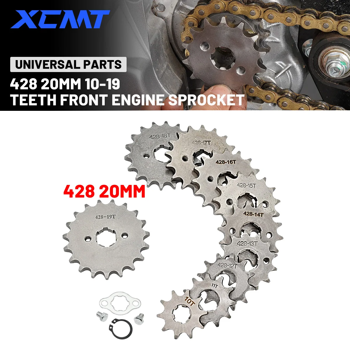 Front Engine Sprocket 428# 20mm 10 11 12 13 14 15 16 17 18 19T Teeth For 50cc-125cc Off-road Bicycle ATV Quad Go Kart Motorcycle