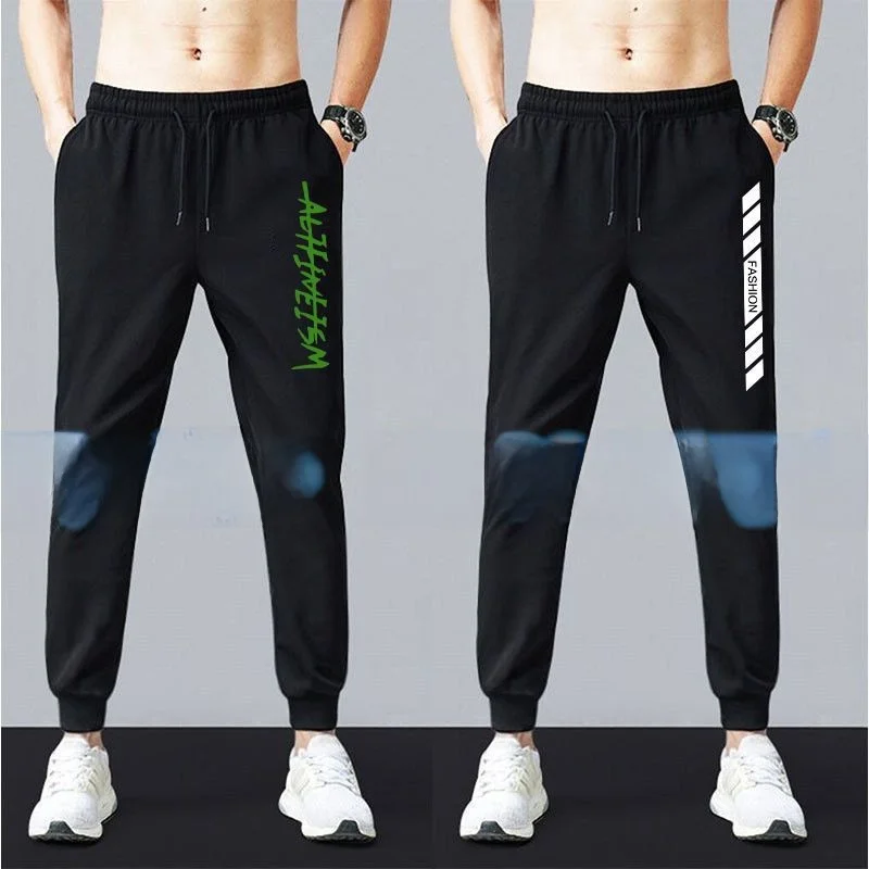 

Ice Silk Loose Fit Sport Pants Men's Summer Thin Elastic Waist Cargo Trousers Korean Sle Straight Leg Casual Pants