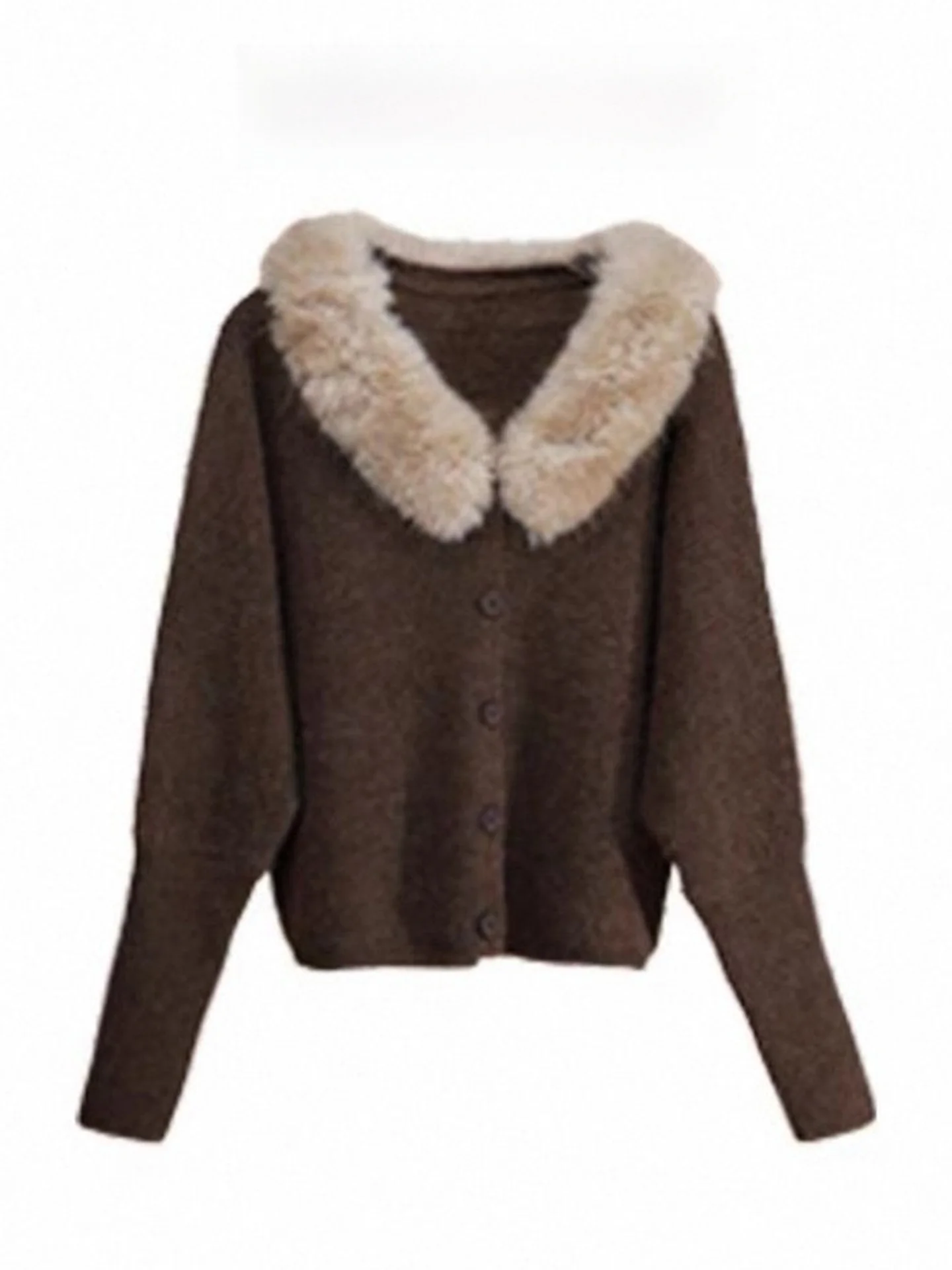 Retro Korean Coffee Knitted Sweater Coat Women's Loose Fashion Open Cardigan Top Warm Long Sleeve  Body Fit Single Piece