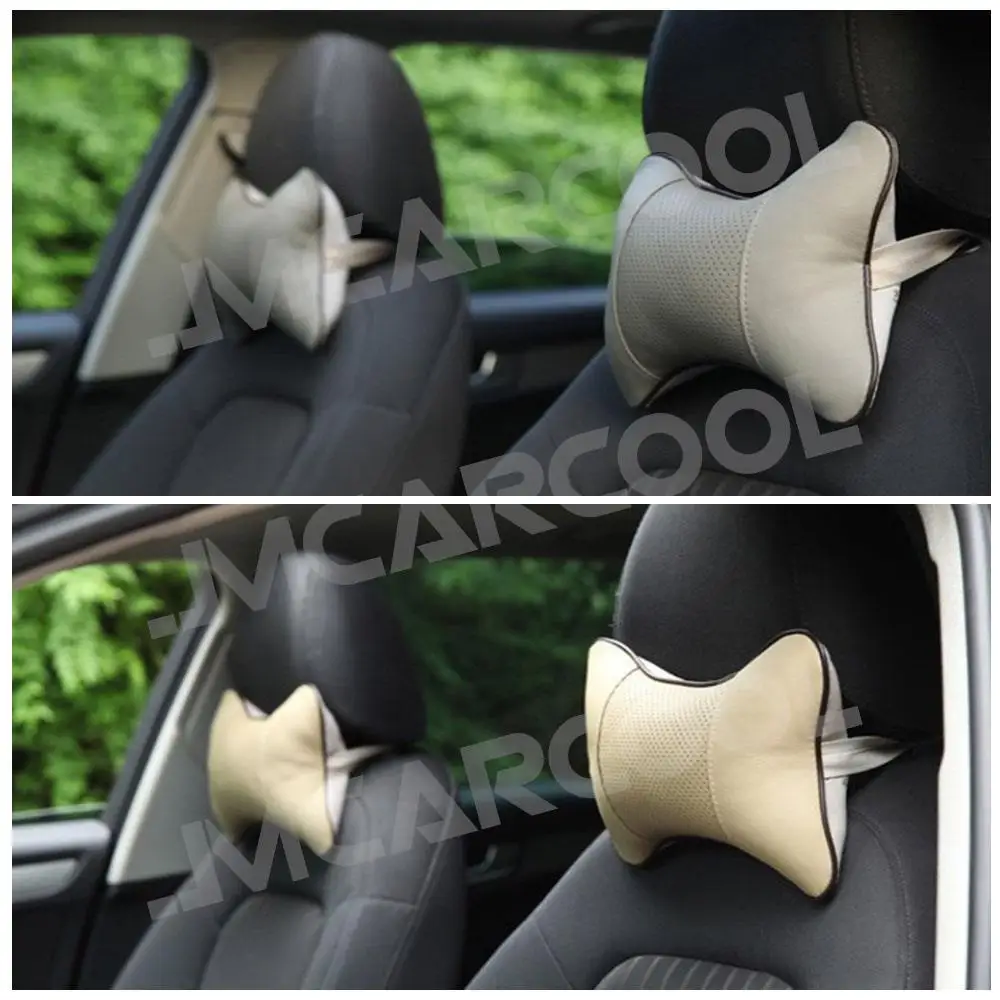 Car Pillows PU Leather Knitted Headrest Neck Rest Cushion Support Seat Head Pain Relief Auto Black Safety Pillow Auto Universal