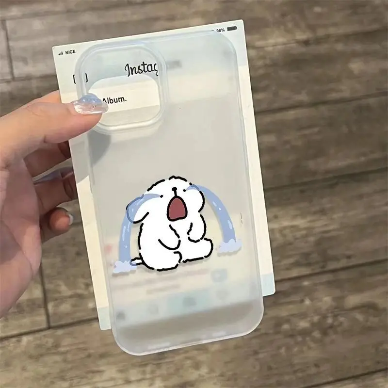 Crying Line Puppy Phone Case For iPhone 16 14 15 11ProMax 12 13Mini 16 15 14Plus Cute Y2K Kawaii Anti Drop Protective Cover