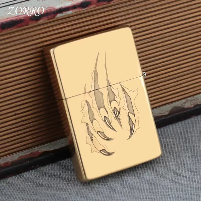 New Original ZORRO Kerosene Lighter Retro Creative Pure Copper Shell Windproof Brass Cigarette Gasoline Engine Smoking Gift Box