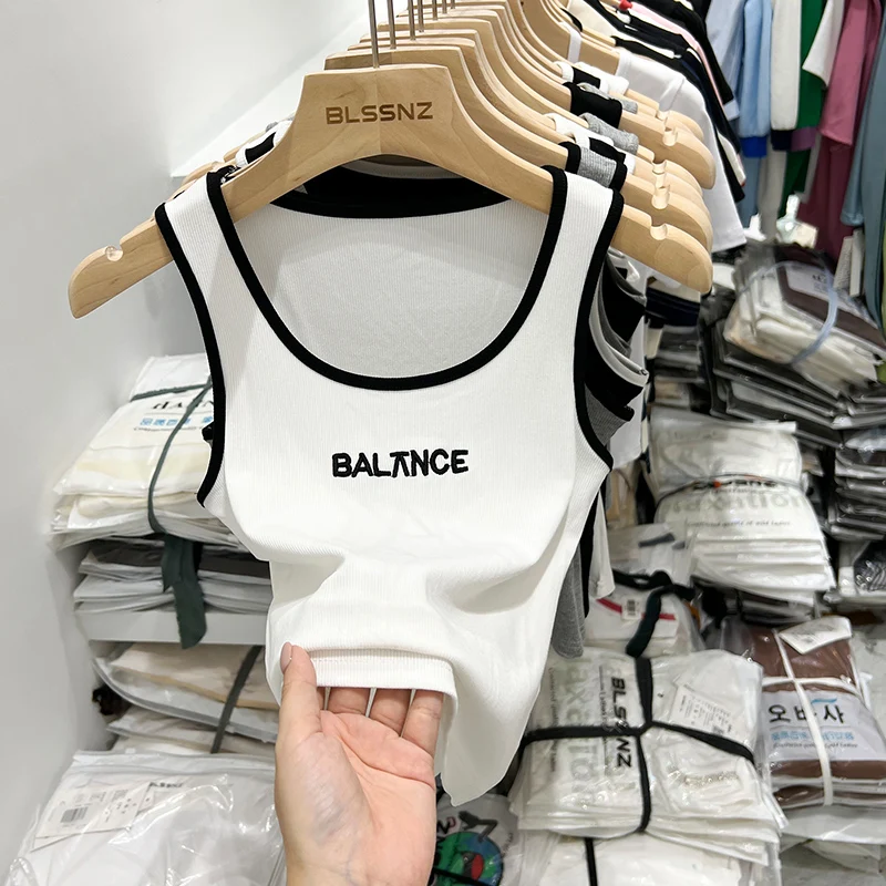 Women Solid Round Neck Embroidered Letters Tank Top 2026 Camisole Women Summer Basic Elastic Tank Top O Neck Solid Tank Top