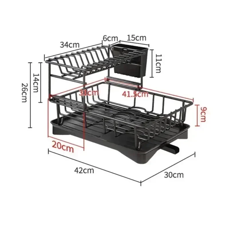 

Storage Rack Kitchen Dish Drying with Drain Basket Countertop Dinnerware Organizer Drainboard 2 Tier Dish Bowl Drainer Kitchen