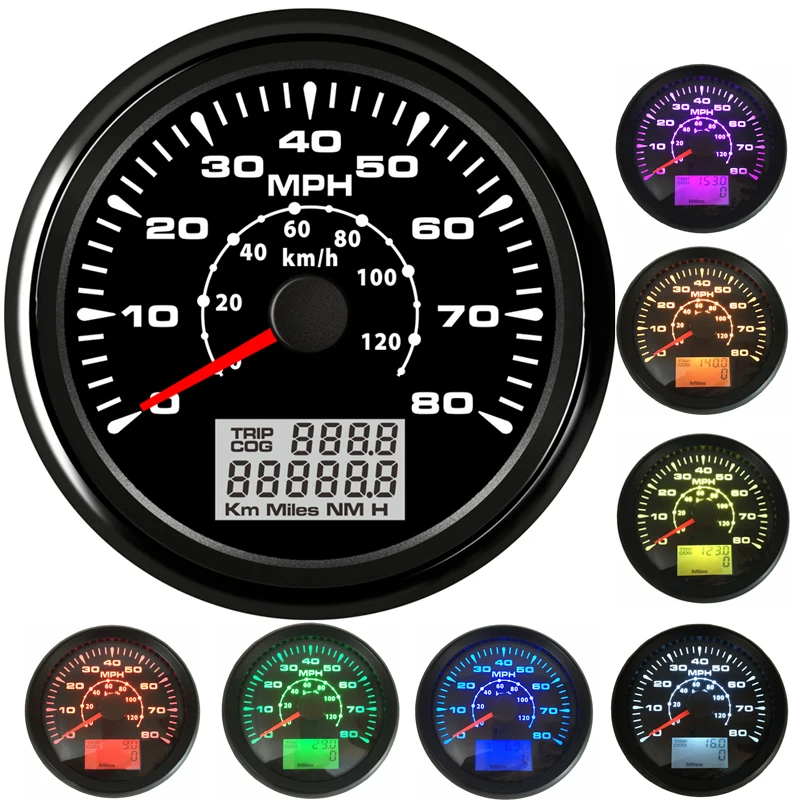 

0-80MPH Auto Tuning GPS Speedometers Gauges 85mm 0-120km/H Speed Mileometers Odometers Trip Gauges Cog 9-32vdc for Boat Truck Rv