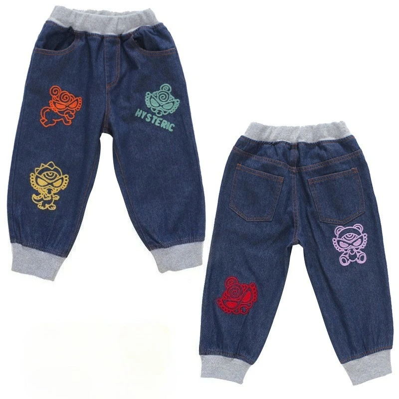 

Зимние японские джинсы для мальчиков, детские повседневные штаны, теплые флисовые штаны с соской, детские брюки, одежда для маленьких мальчиков, брюки для девочек