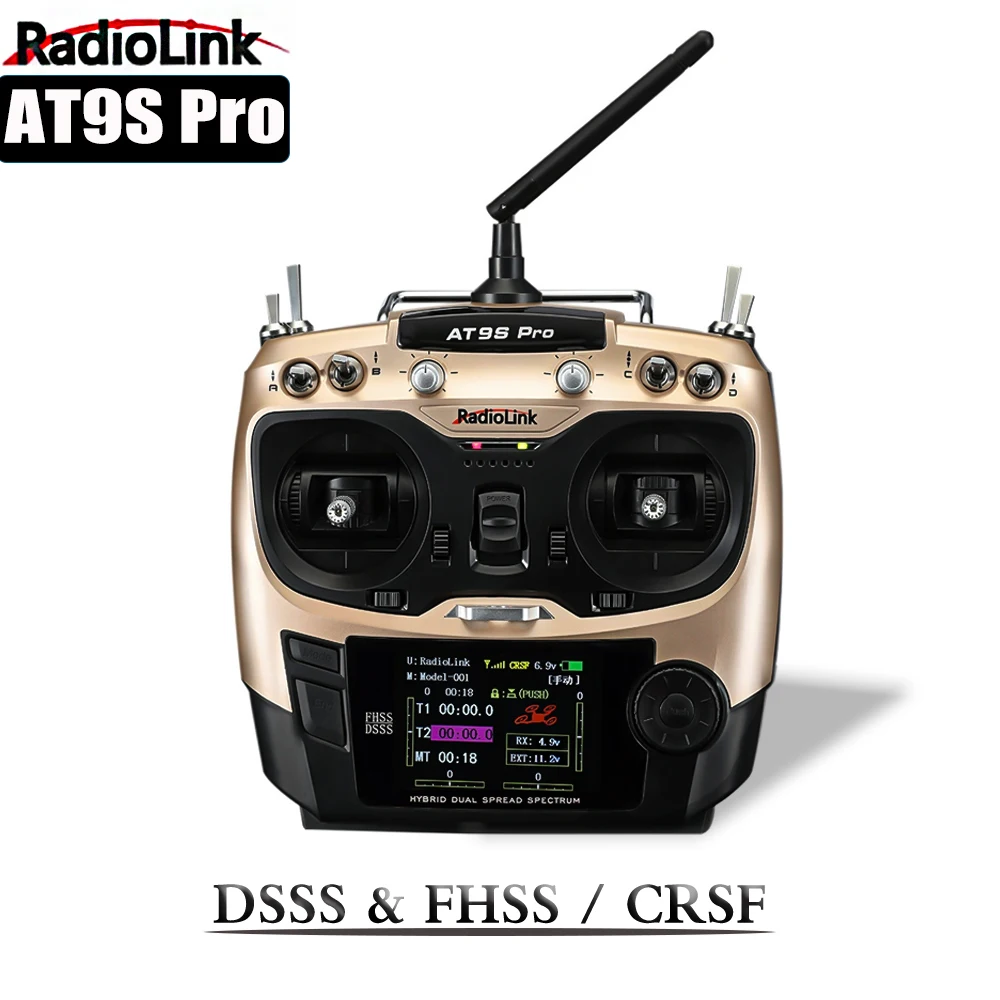 Radiolink AT9S Pro 12Channels 2.4G DSSS FHSS Radio Transmitter Left Hand With R9DS Receiver for Car Boats Drone Fixed Wing