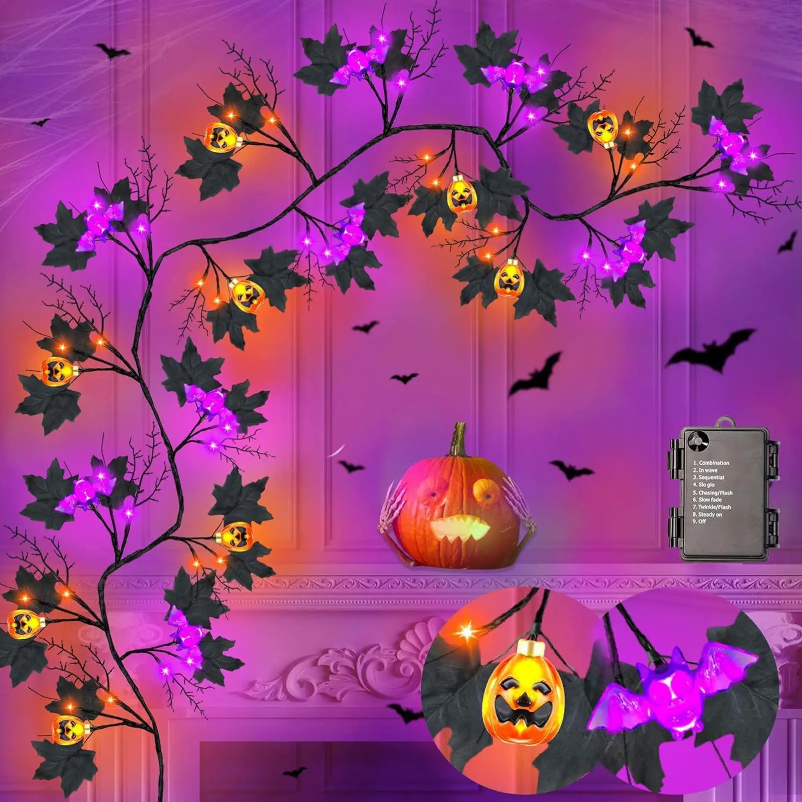 

Halloween LED Lights String Artificial Pumpkins Willow Vine Lantern Garland Halloween Christmas Thanksgiving Day Home Decoration