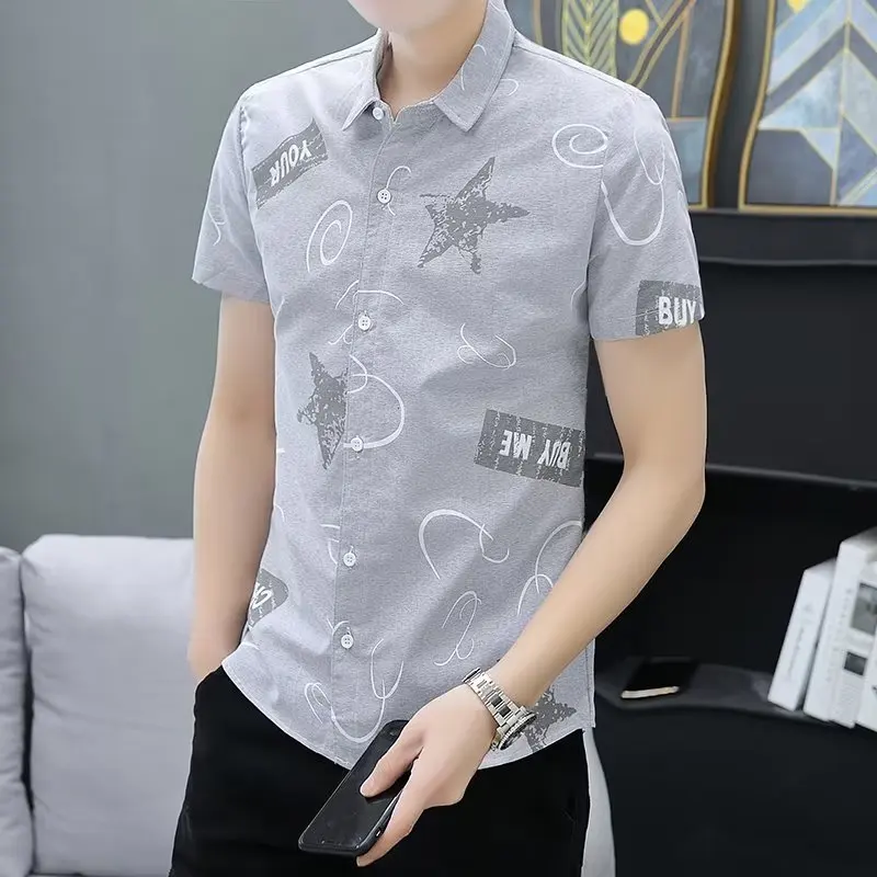 

Men's Versatile Trendy Print ort Sve irt Spring Summer Faion Casual Slim Fit Youth New Korean Sle irt