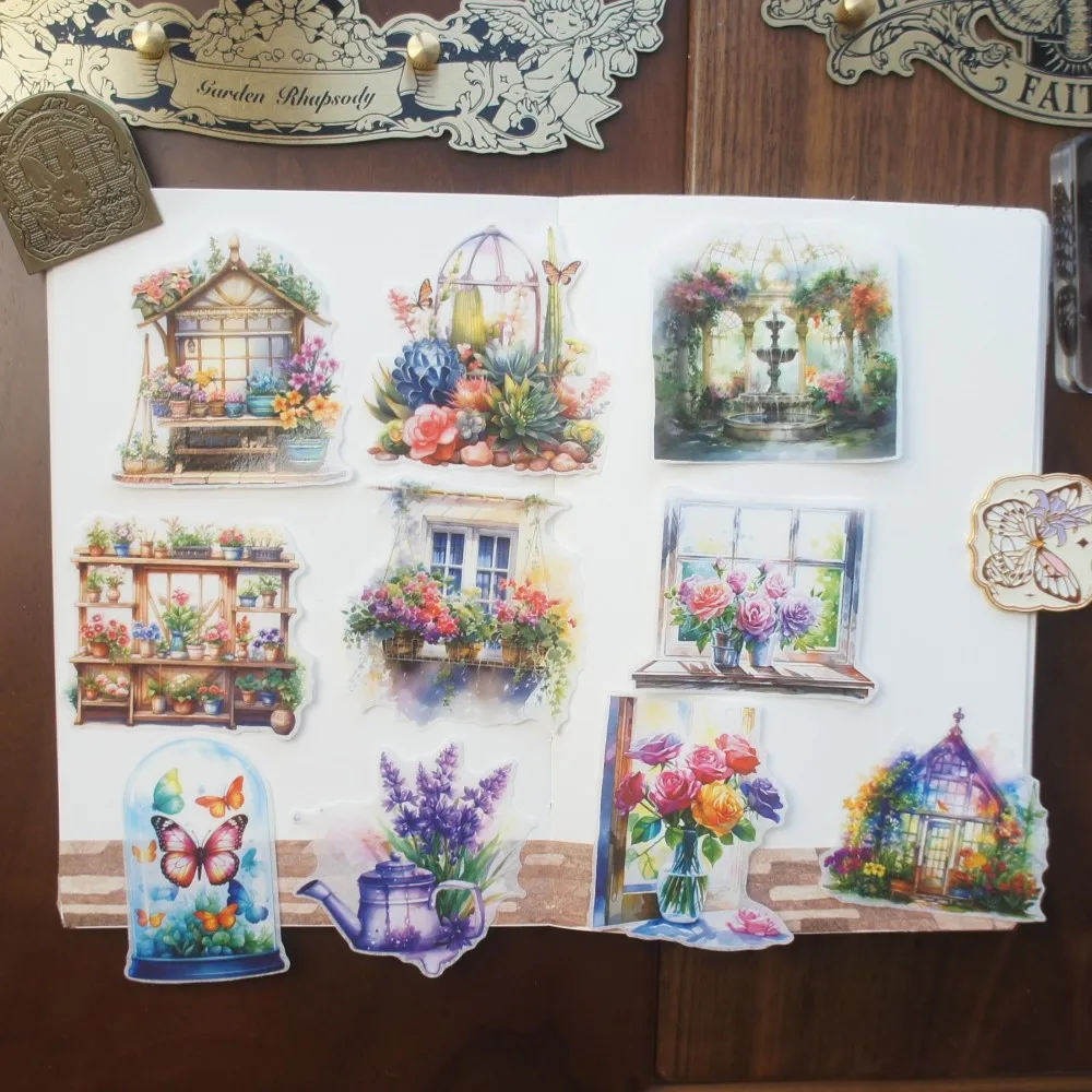 10 Pcs Greenhouse Flower Cultivation Style Paper Sticker Scrapbooking DIY Gift Decoration Tag