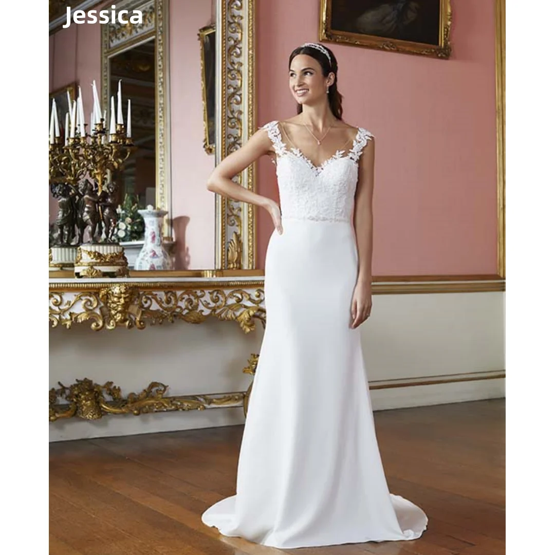 Jessica querida branco vestidos de noite elegante renda bordado vestidos de baile sem costas sereia vestido de festa de casamento personalizado