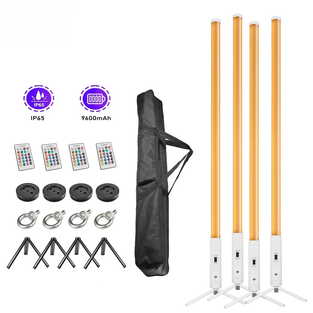 Double lamp 360LED tube 4-piece, with bag, white waterproof IP65 pixel lamp, wireless, suitable for stage, wedding, DJ event