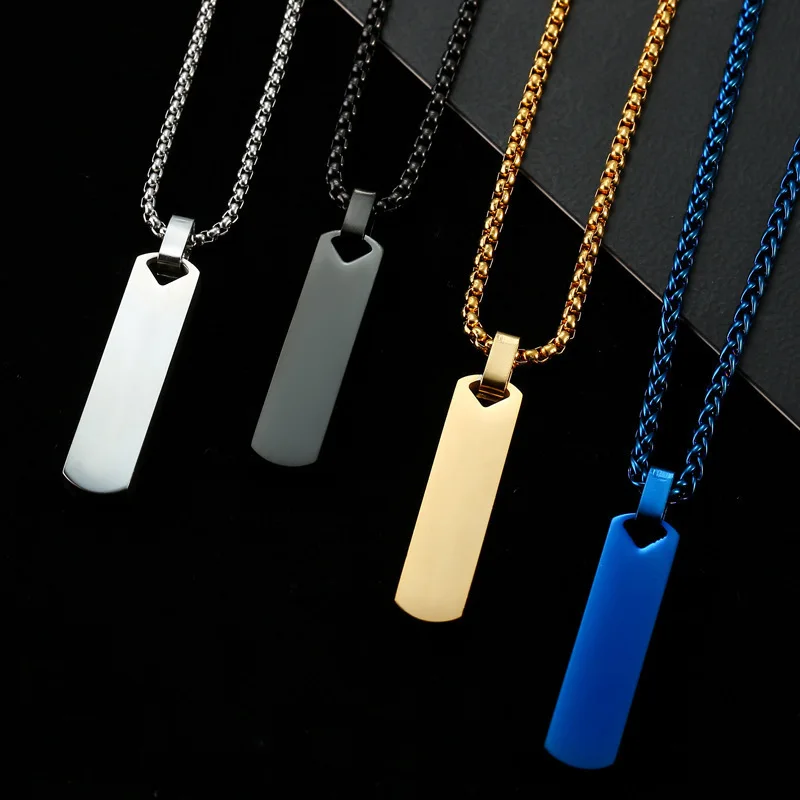 Hot Sale Glossy Stainless Steel Geometric Long Pendant Men Minimalist Fashion Titanium Steel Necklace Jewelry