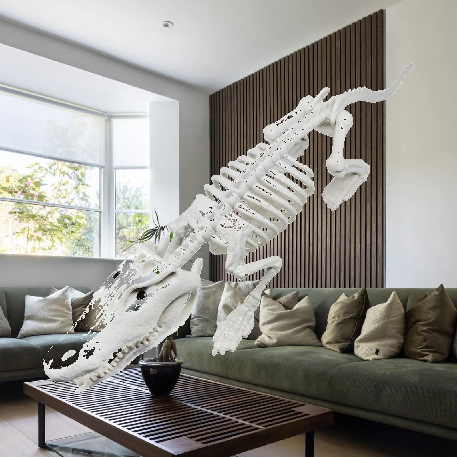 Animal Skeleton Horror Statue Realistic Crocodile Halloween Decoration Ornament for Scary Party Indoor Outdoor Use