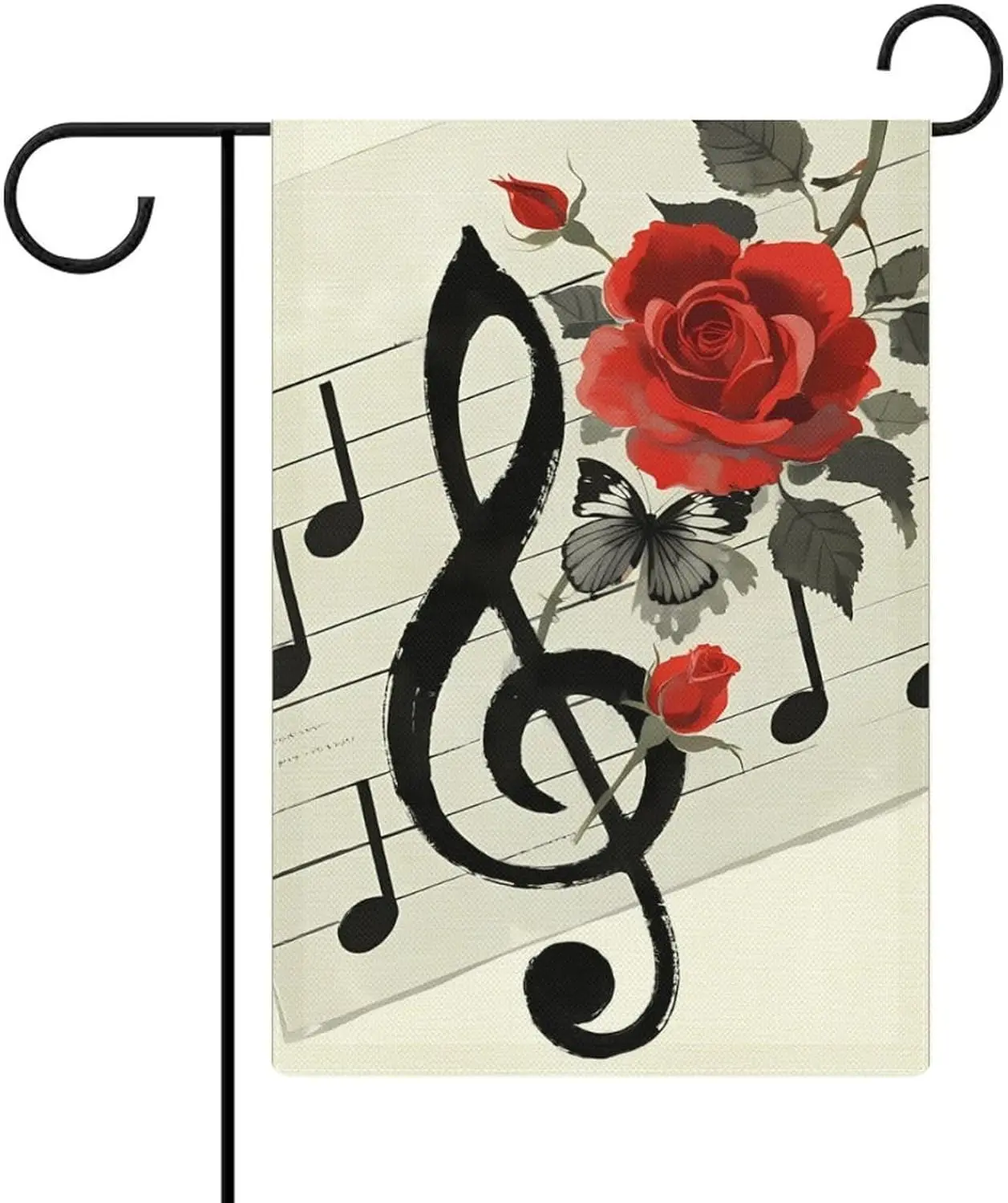 Floral with Butterfly And Musical Notes Garden Flag Double Sided 12 X 18 Inch Yard Flag, Small Flags for Outside Decorations AAS