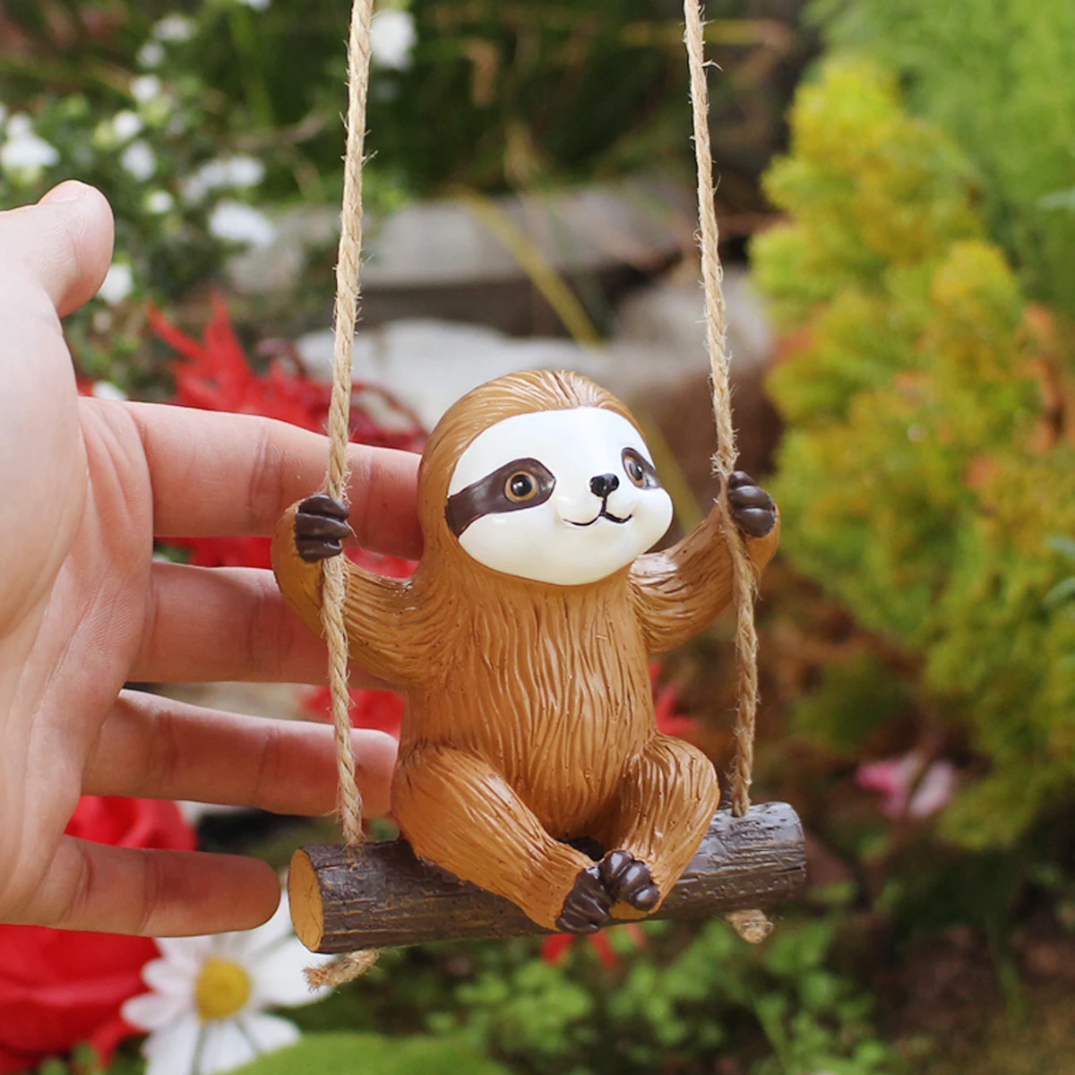 1 Piece of Fun Sloth Swing Pendant, Creative Garden Sitting Sloth, Resin Handicraft
