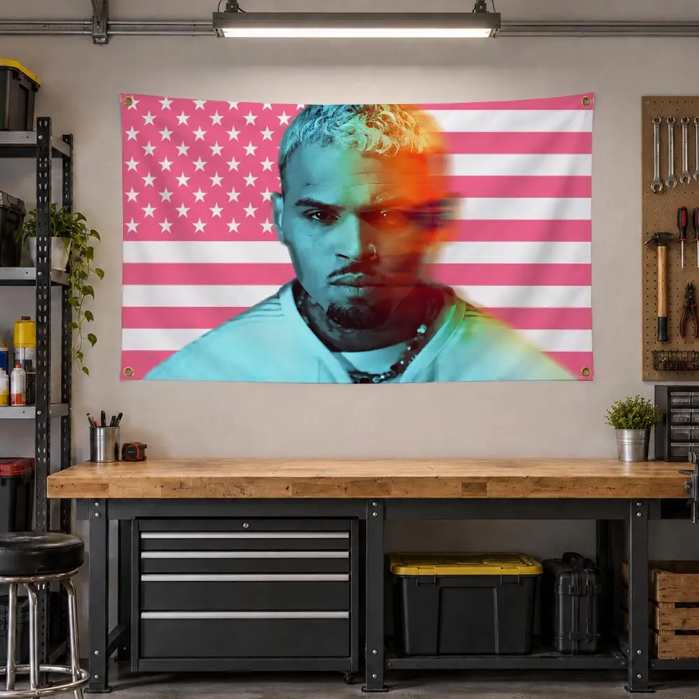 Singer Chris Brown R&B Flags Personalized Banner Flag Room Dorm Camping Picnic Garage Bar Outdoor Wall Decor