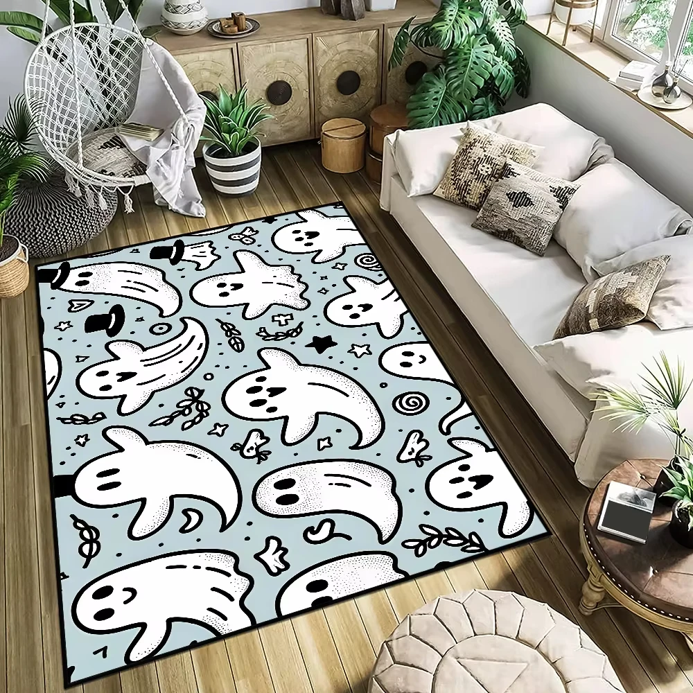 

VIKAMA Halloween Cute Ghost Pumpkin Lantern Cartoon Carpet Short Fleece Washable Home Decoration