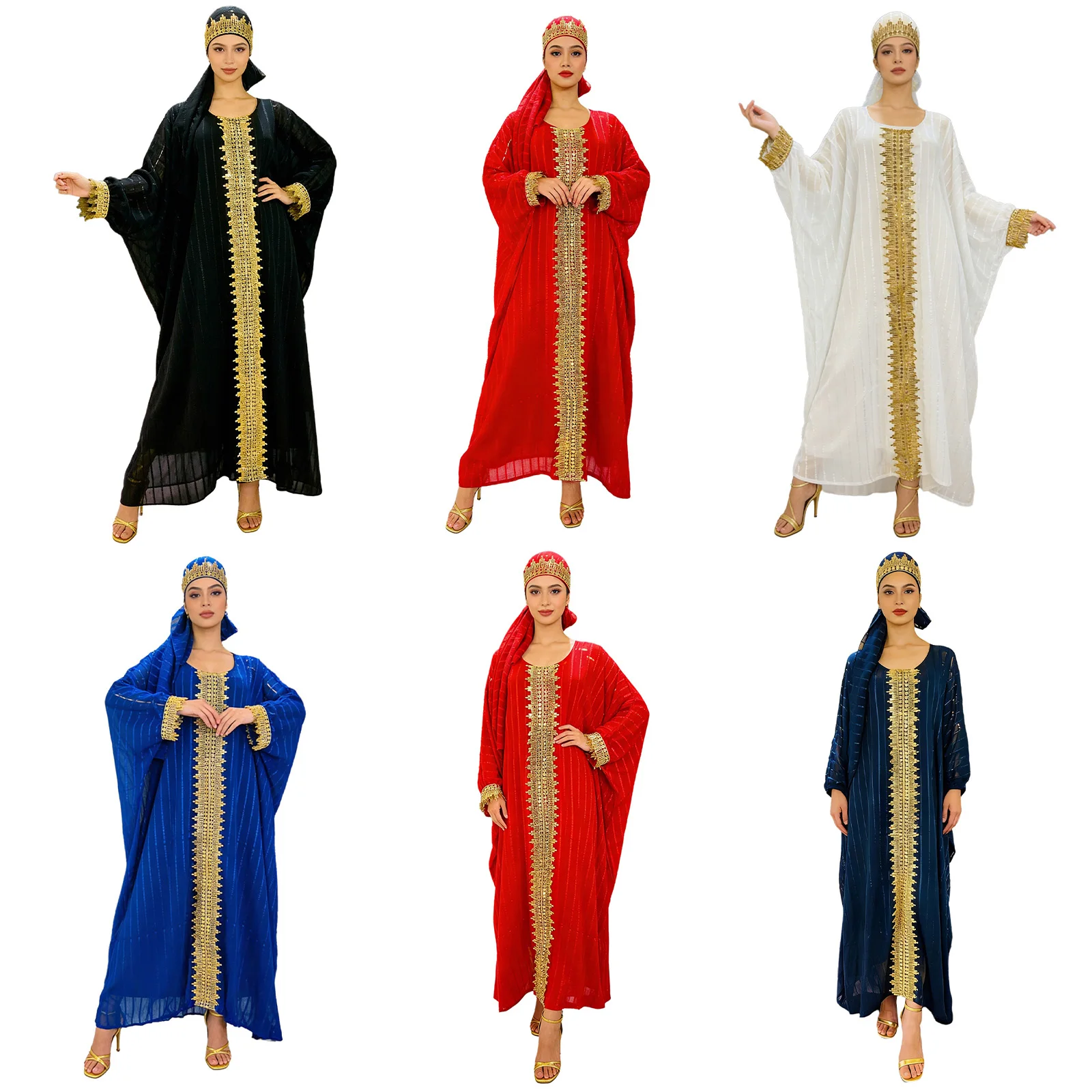 

Women Long Sleeve Muslim Islamic Kaftan Abaya Robe with Sling Dress Hijab Arabian Dubai Clothes Ramadan Eid Prayer Costume