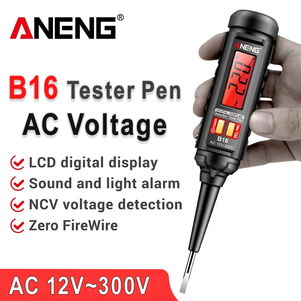 Probador de pluma de medición de detección inteligente Digital ANENG B16 12V-300V Detector de voltaje sin contacto NCV herramientas de electricista