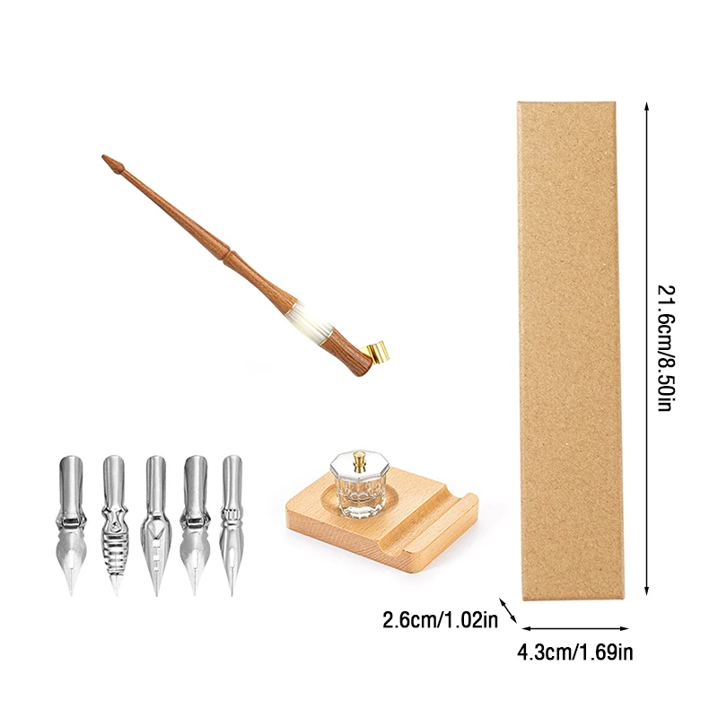 Imagem -04 - Estilo Europeu Vintage Artesanal de Madeira Maciça Caneta Titular Escritório Inglês Caligrafia Dip Caneta Vidro Lavagem Copo Conjunto Alta Qualidade