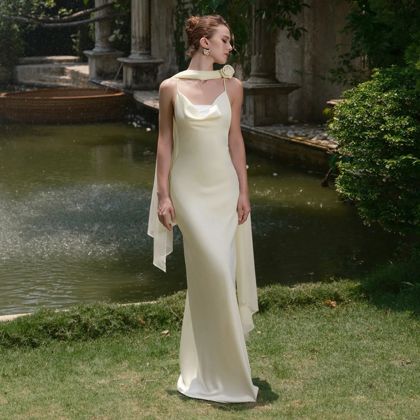 

Elegant Satin Sash Backless Strap Dress Women's Style Long Floor Length Gown High Waist A-Line Skirt No Sleeve Summer Dress