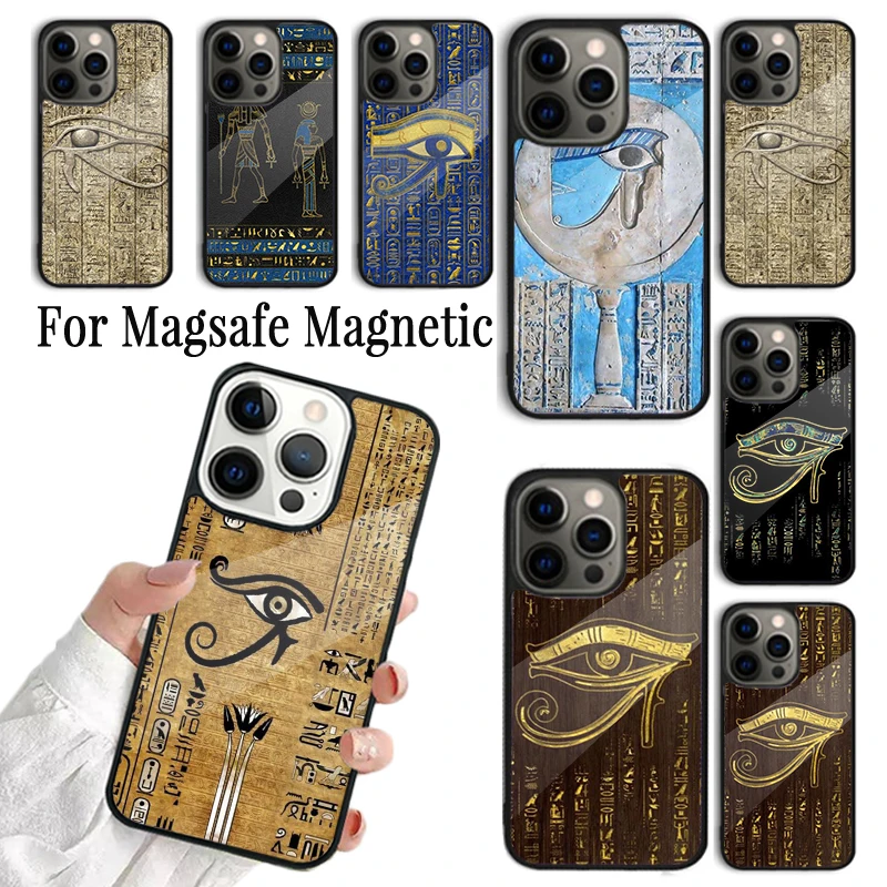 

Магнитный чехол Magsafe для iPhone 16 15 14 13 12 11 Pro Max Plus, чехол с беспроводной зарядкой для телефона, с рисунком священного глаза Хоруса, Египта, фрекса