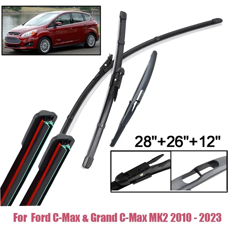 

Wiper Front & Rear Wiper Blades Set For Ford C-Max & Grand C-Max MK2 2010 - 2023 Windscreen Windshield Window mute