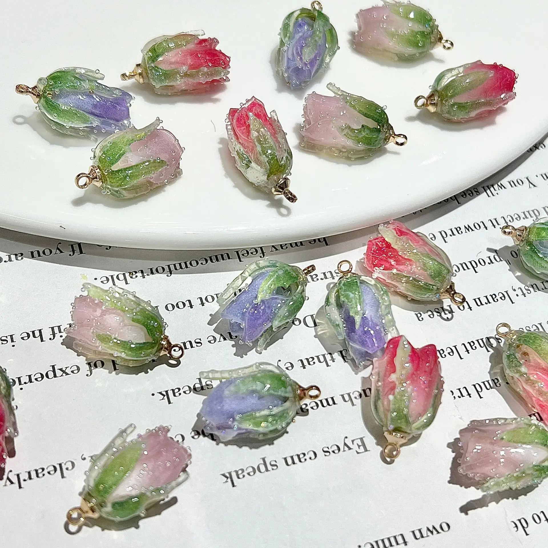 5PCS Tulip gel heat-shrinkable flower bud and flower bud pendant diy handmade jewelry accessories making for Earrings bracelets