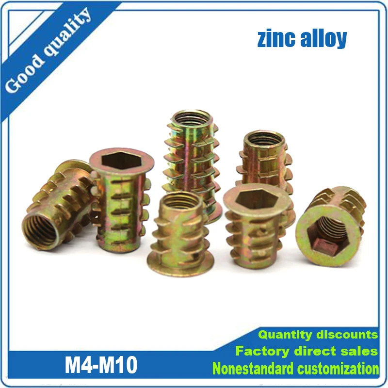 Image 3: 10/50pcs M4 M5 M6 M8 M10 métal hexagone tête à douille hexagonale filetage en alliage de Zinc intégré écrou d'insertion e-écrou pour meubles en bois