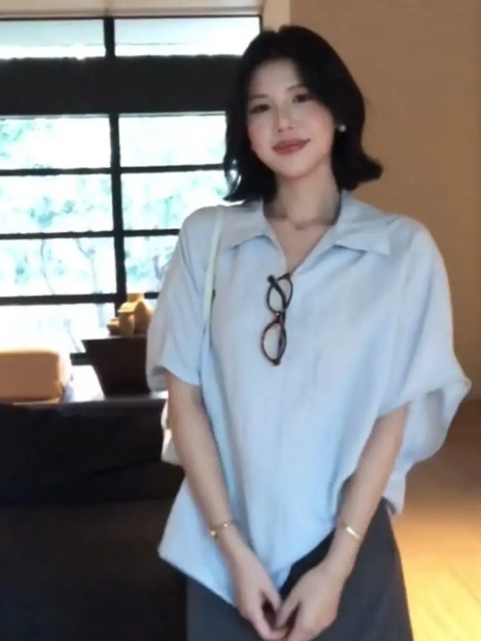 

French Sle Loose Fit Linen irt Women's Summer Blue Series ort Sve Turn-down Collar Casual Comfortable Breathable Top