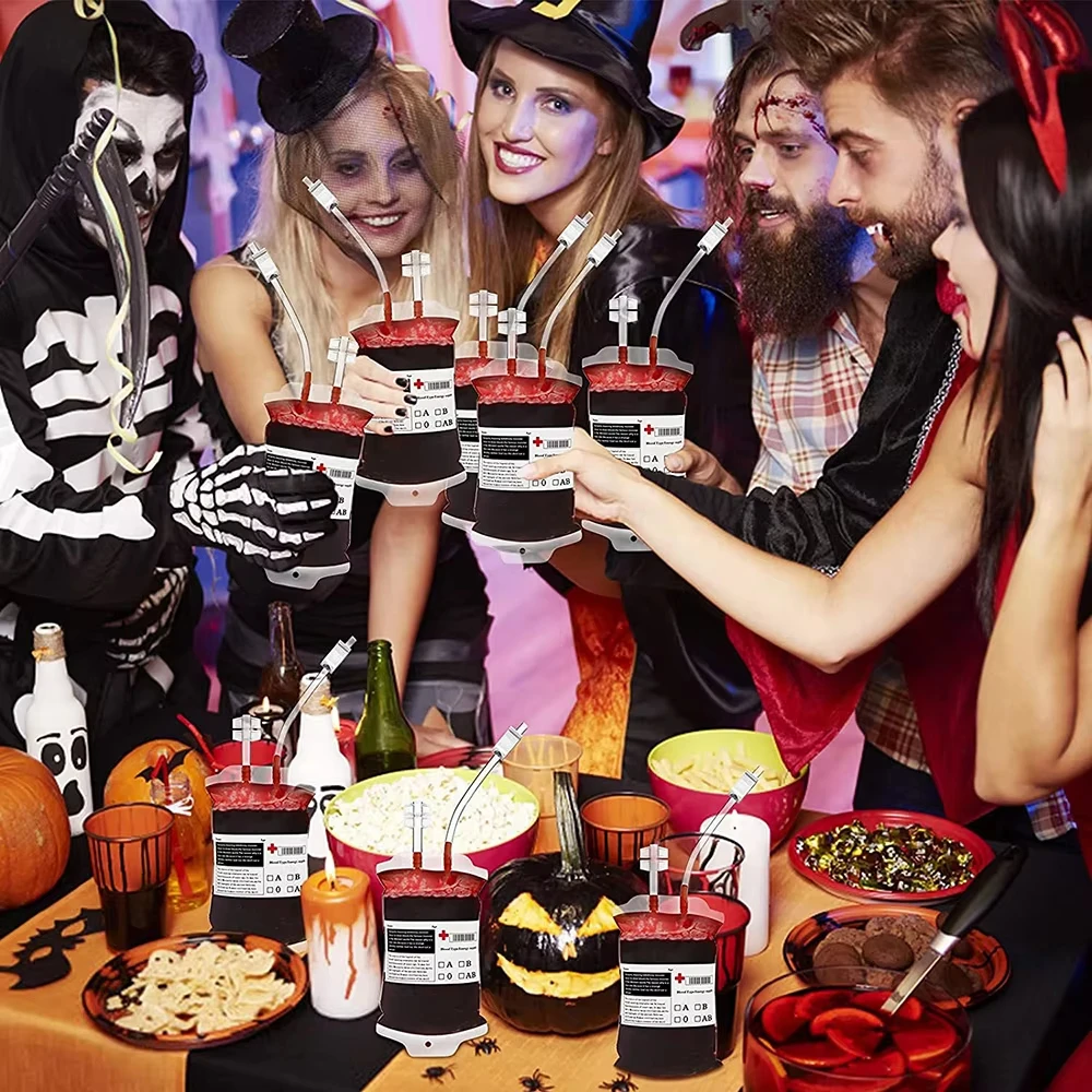 Halloween Blood Bags,350ml Energy Drink Bags,Blood Bags of Vampire,Drinkable Blood Bags,Cosplay Horror Props