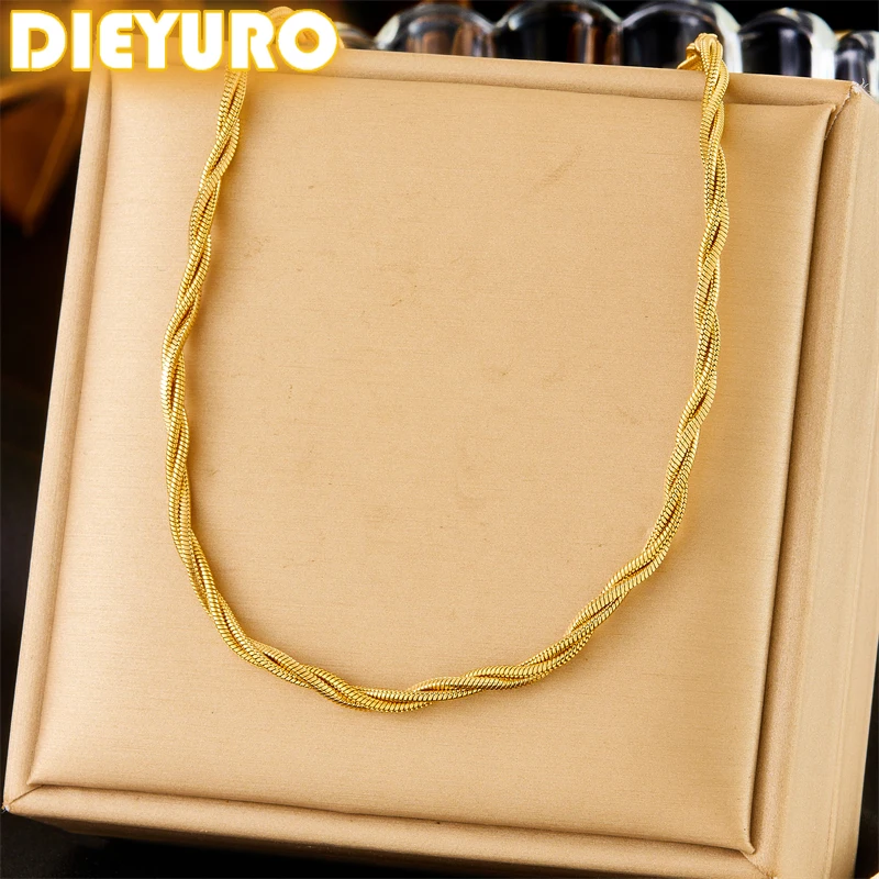 DIEYURO 316L Stainless Steel Gold Color Woven Intersect Necklace For Womens 2024 New Current Exquisite Neck Chain Jewelry Gift