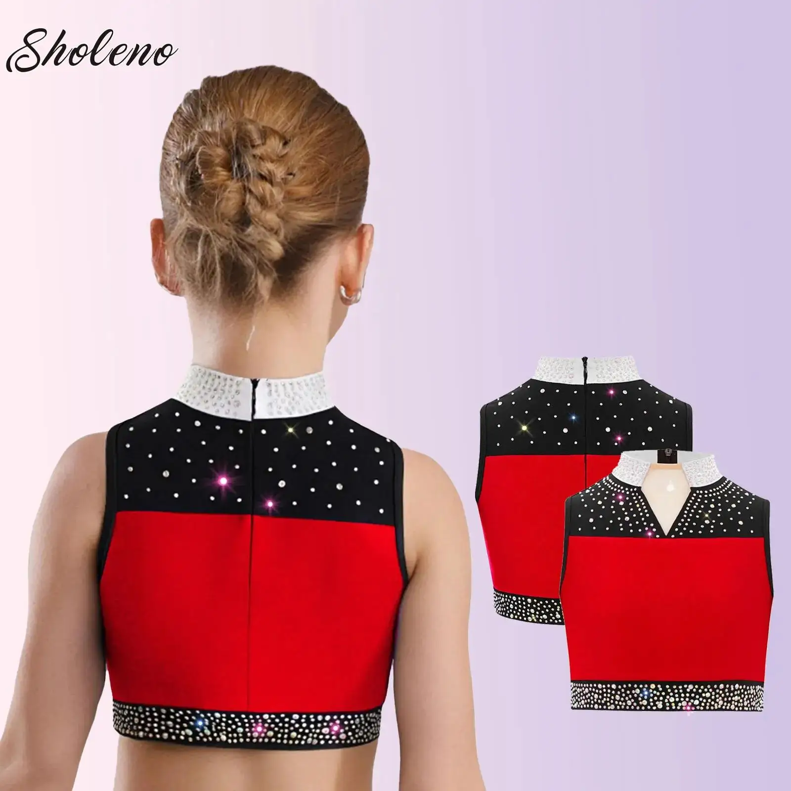 

Kid Girls Ballet Dance Crop Top Sleeveless Glittery Rhinestones Vest Tanks Tops for Sports Gymnastics Figure Skating Dancewear