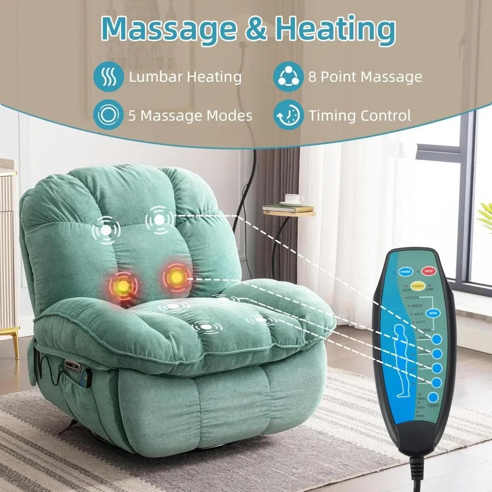 Fauteuil inclinable, petit fauteuil de massage à percussion inclinable avec métropolitain, fauteuils inclinables à bascule pour adultes, USB-C et poche latérale