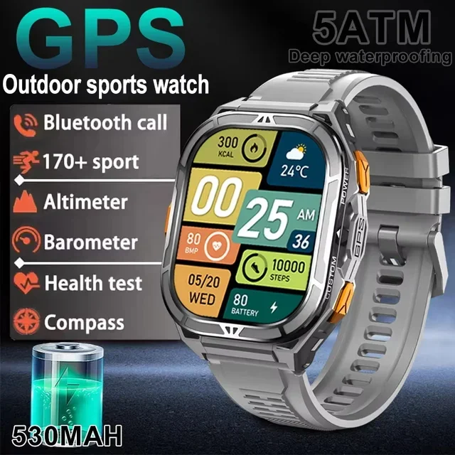 2025 New For Xiaomi Military Outdoor Smart Watch Men's GPS Bluetooth Call 1.96" AMOLED Screen 5ATM Waterproof Sports Smartwatch