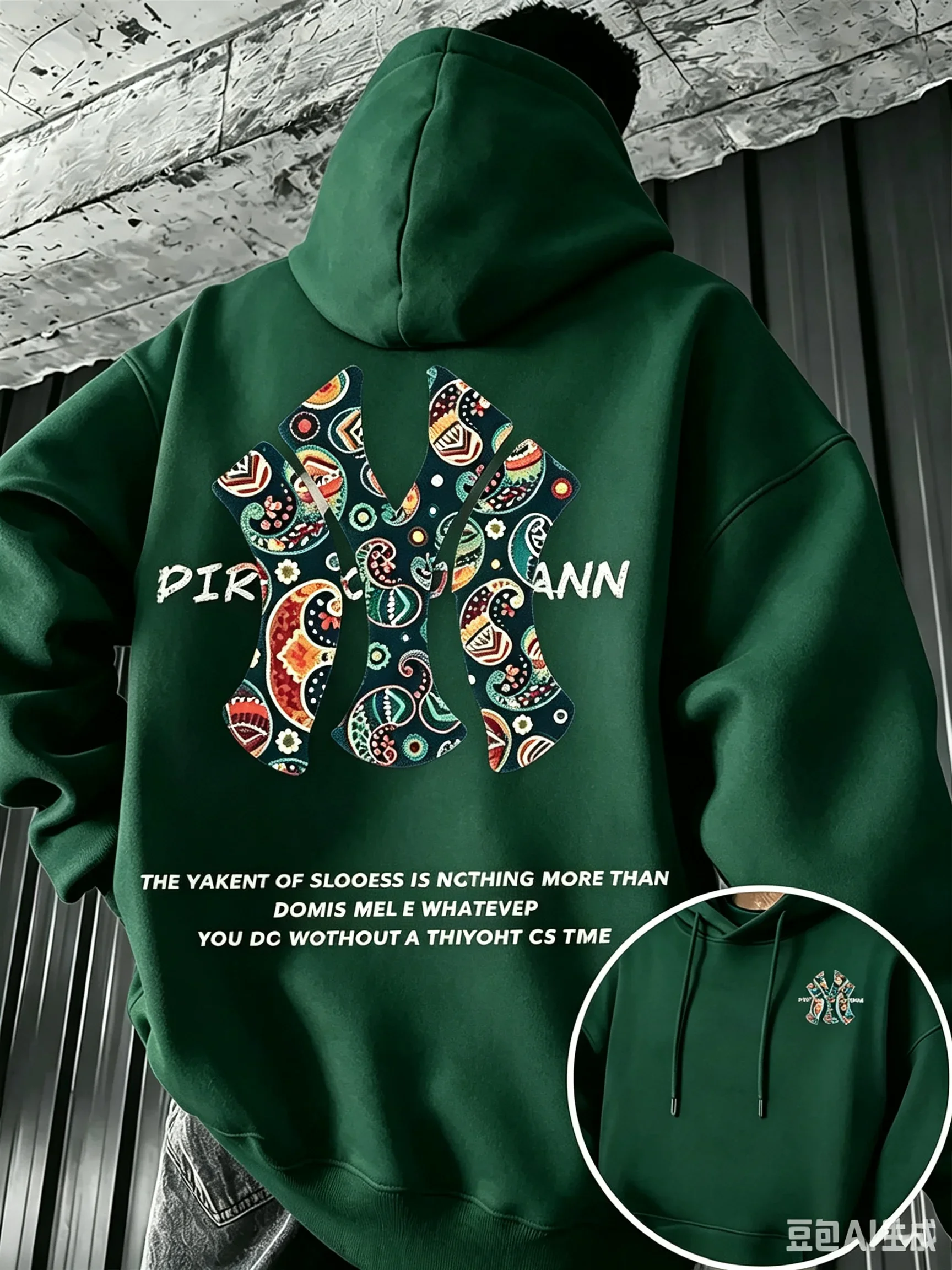 Herren-Hoodie für Herbst und Winter, Outdoor, warm und bequem, Walnussblüten- und NY-Buchstaben-Design, doppelseitiger Druck, lockerer Schnitt, Fleece, Streetwear – Detail 16