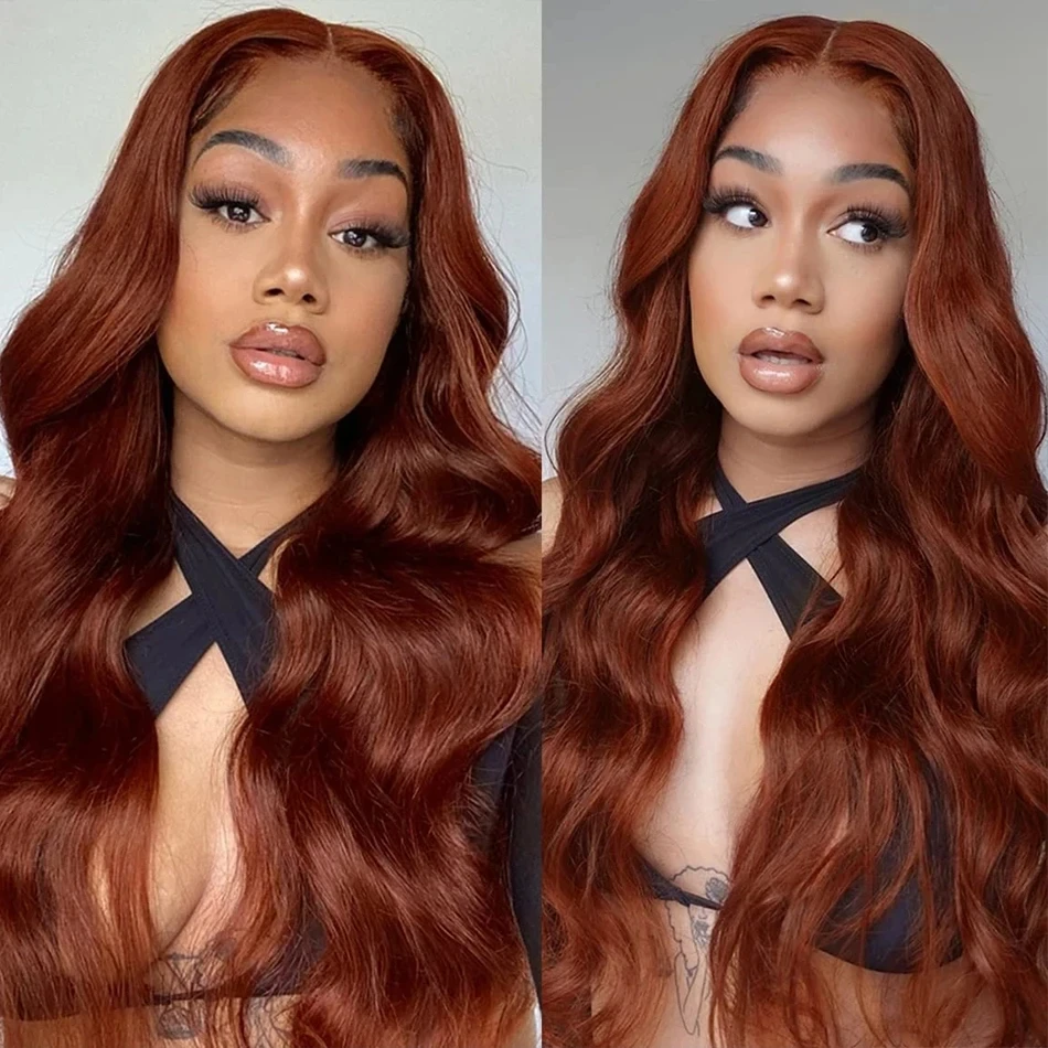 

30 36 Inch Body Wave 13x6 Lace Front Human Hair Wig Red Brown 13x4 Lace Front Wigs Colored Brazil Human Hair For Women Parties