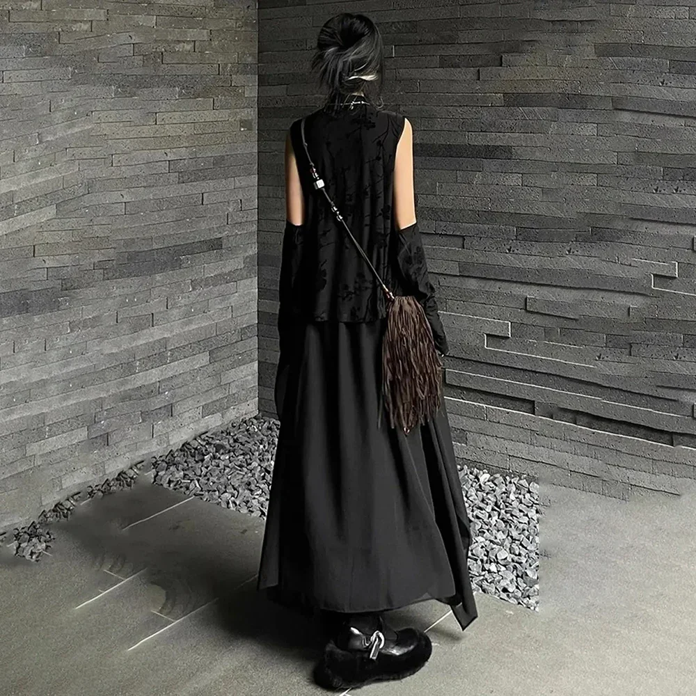 القوطية الظلام غير النظامية واسعة الساق السراويل الخط طباعة كولوتيس الخريف الشارع الشهير تنوعا هاكاما الاتجاه الساموراي السراويل للجنسين