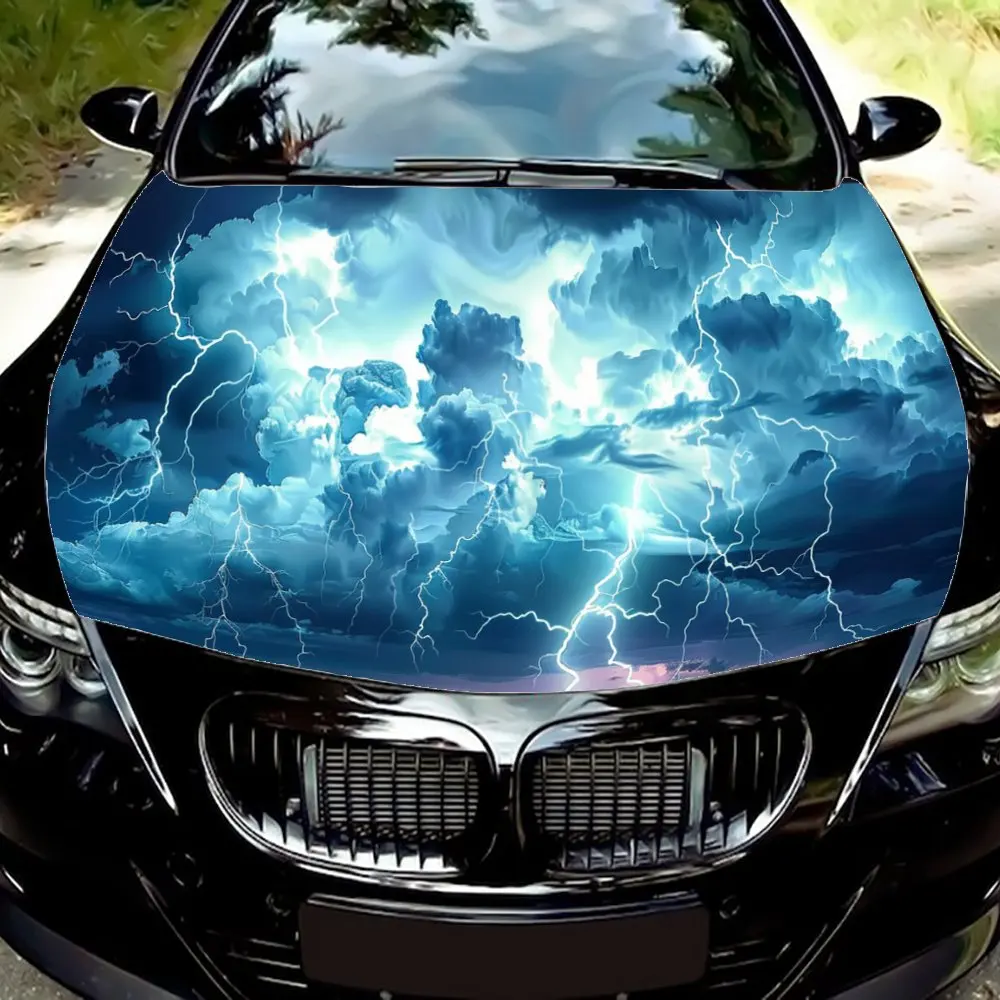 Dark Clouds and Lightning Car Hood Wrap Color Vinyl Sticker Truck Graphic Bonnet DIY Auto Accessories Decoration Decal Gift