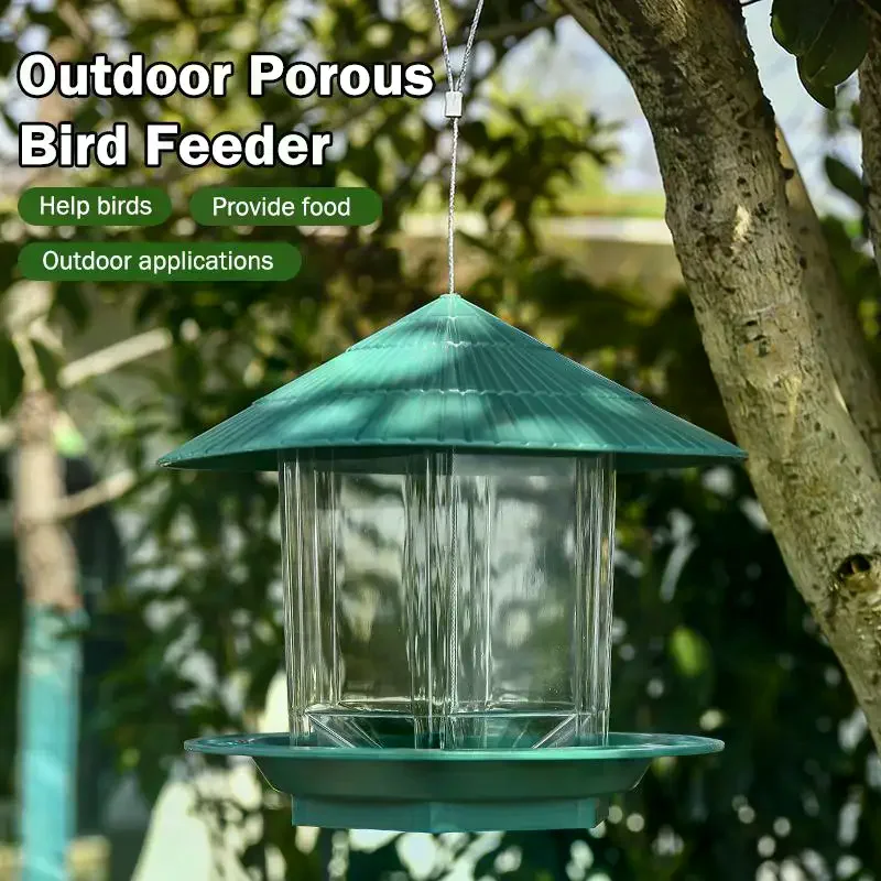 /TPz/Garden Gazebo Hanging  Bird Feeder Outdoor Container With Hang Rope Pet Birds Feeding House Type Bird Feeder Waterproof view 5
