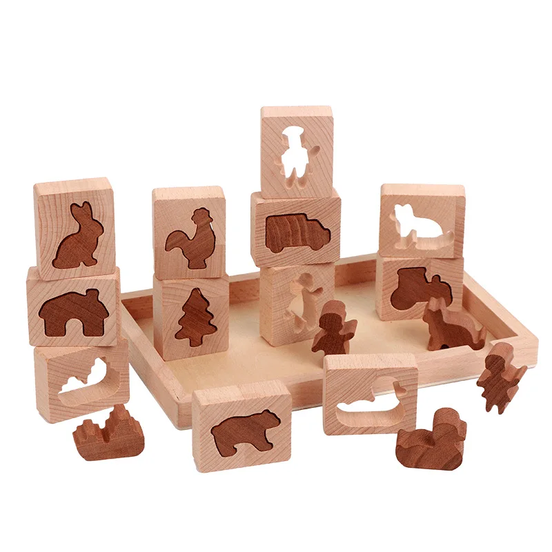 Wooden Shape Sorter Puzzle for Toddlers, Montessori Animal Matching Blocks, Early Learning Educational Toy for Kids 6M+