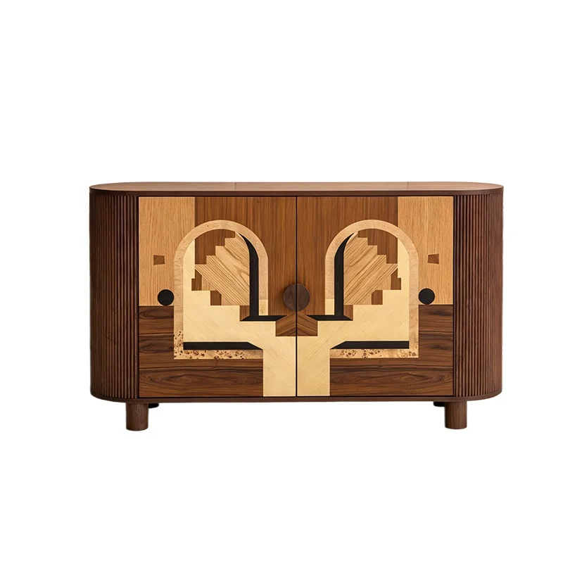 Decorated with wood inlay modern style groove decoration buffet table suitable for lockers and living rooms