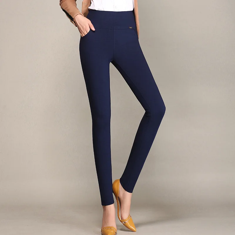 Pantaloni Skinny a vita alta da donna, Leggings elastici, pantaloni Slim, nero, vino, blu, bianco, da ufficio, 5XL, 6XL