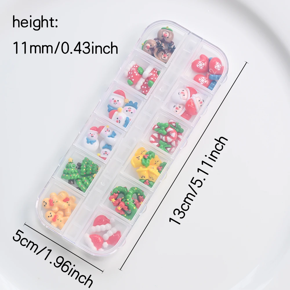 36 stks/doos 3D Kerst Nagel Charmes Kerstman Krans Elanden Sneeuwpop Gingerbread Man Nail Art Decoraties DIY Kerst Nagels Levert 1