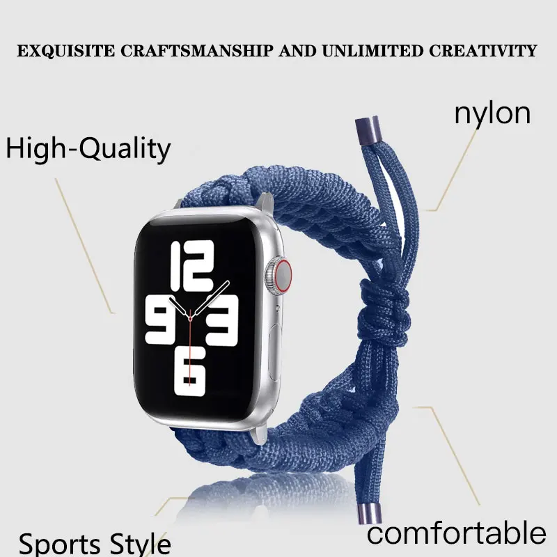 Nylon Woven Strap For Apple Watch Band 9 8 7 41mm 45mm Paracord Wrist Watch For iWatch SE654 40mm 44mm 42mm Sport Bracelet Band