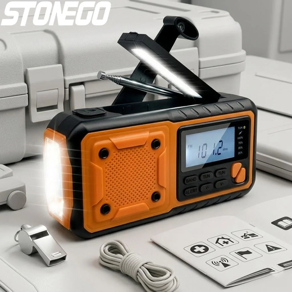 

Portable Solar Radio Emergency AM FM Weather Alert LED Flashlight 4000mAh Power Bank Outdoor Camping Hand Crank Charger