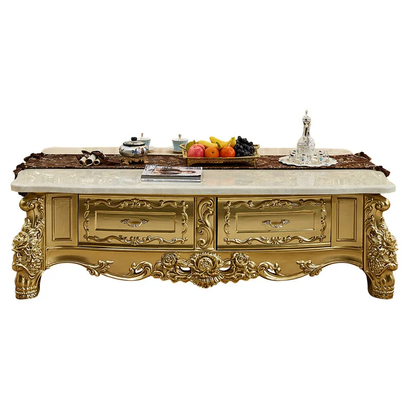Living room solid wood gold tea table neoclassical 1.8 meters long TV cabinet combination marble