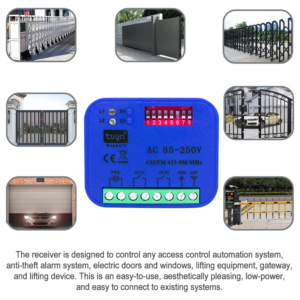WiFi Smart Garage Door Receiver Universal 300-900MHz 433MHz AC/DC 9V-30V 220V 2CH Relay Switch Work with Tuya Alexa Gate Opener